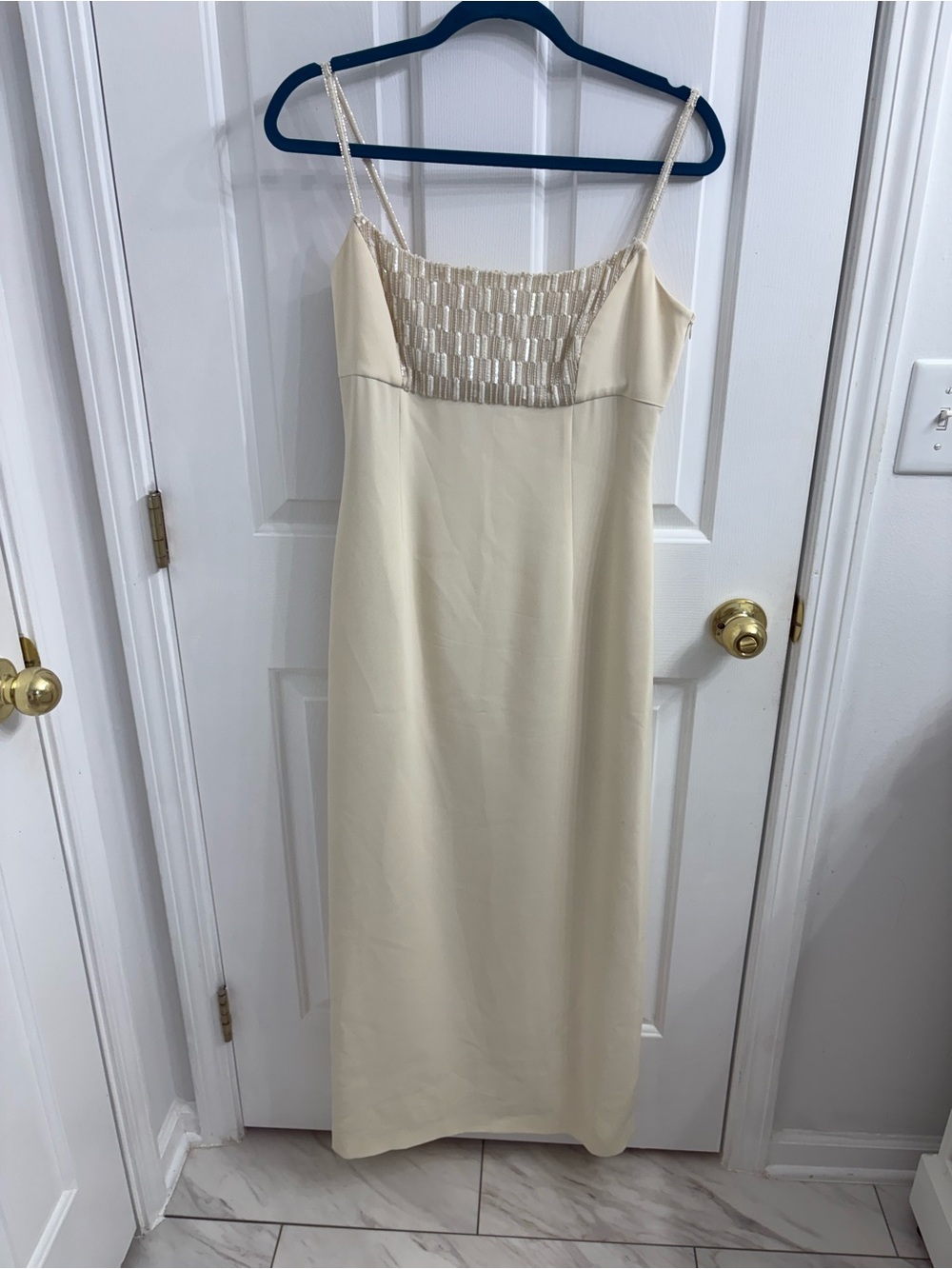 VTG 90s MANI Giorgio Armani Beaded Sequin Column Maxi Dress Cream Sz 8